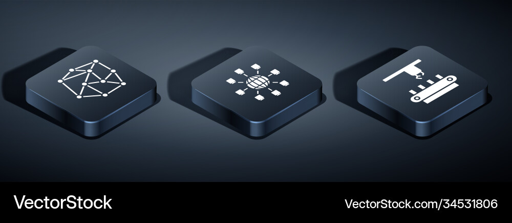 Set isometric neural network factory conveyor vector image