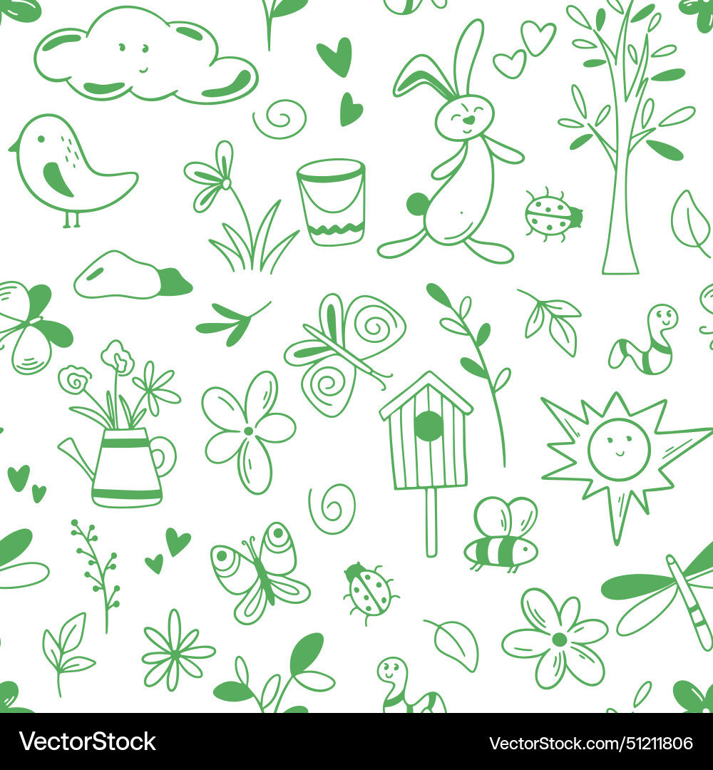 Spring summer attributes doodle background Vector Image
