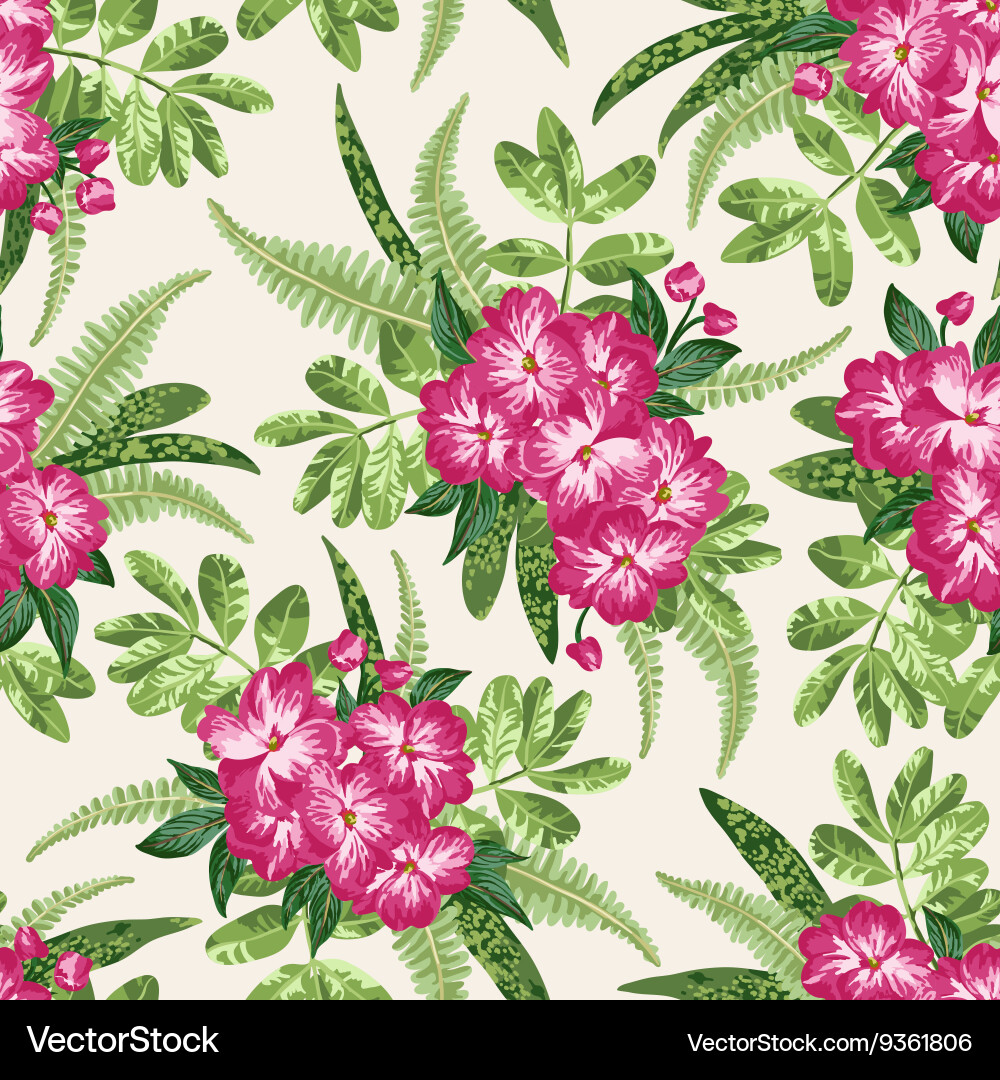 Tropical Leaf & Blossom Pattern Vector Image