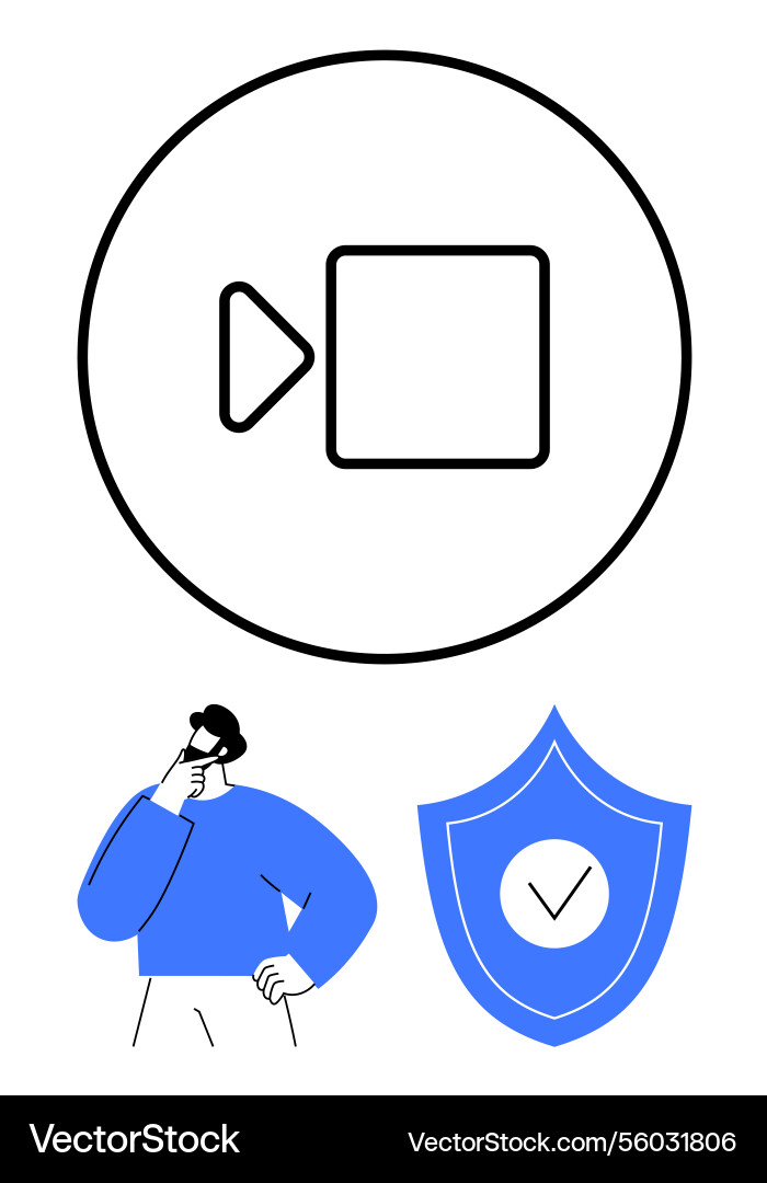 Video security concept with thinking character Video security concept with thinking character vector image