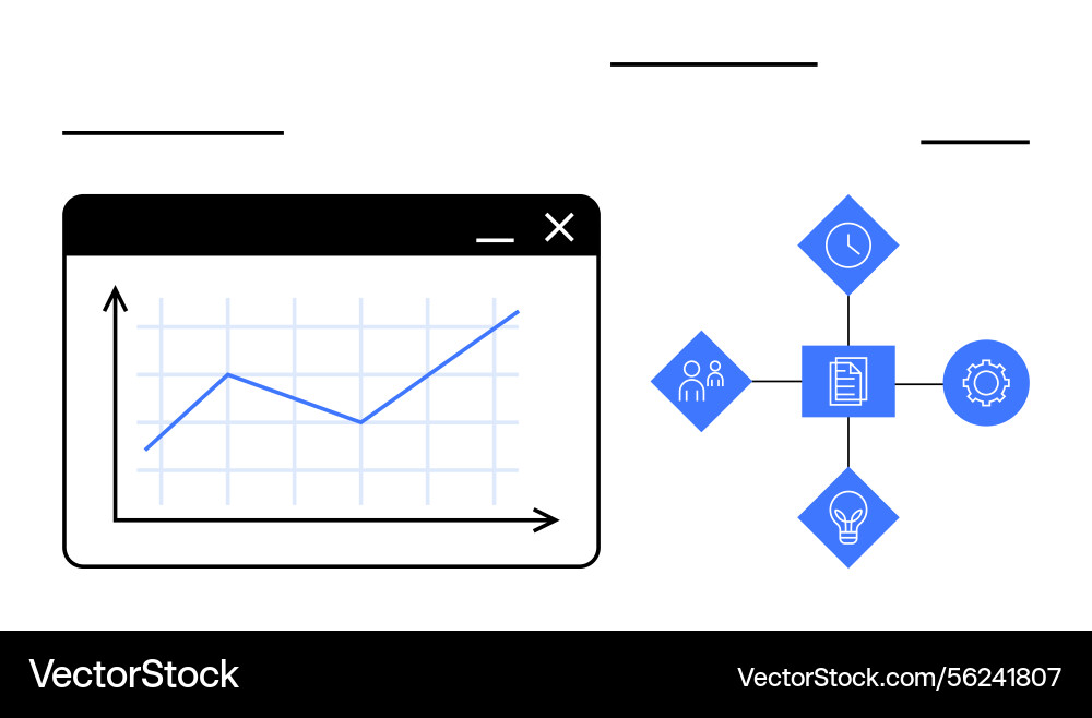 Business growth analytics with graph and workflow Business growth analytics with graph and workflow vector image
