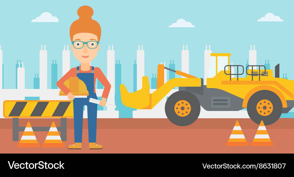 Engineer with hard hat and blueprint Vector Image