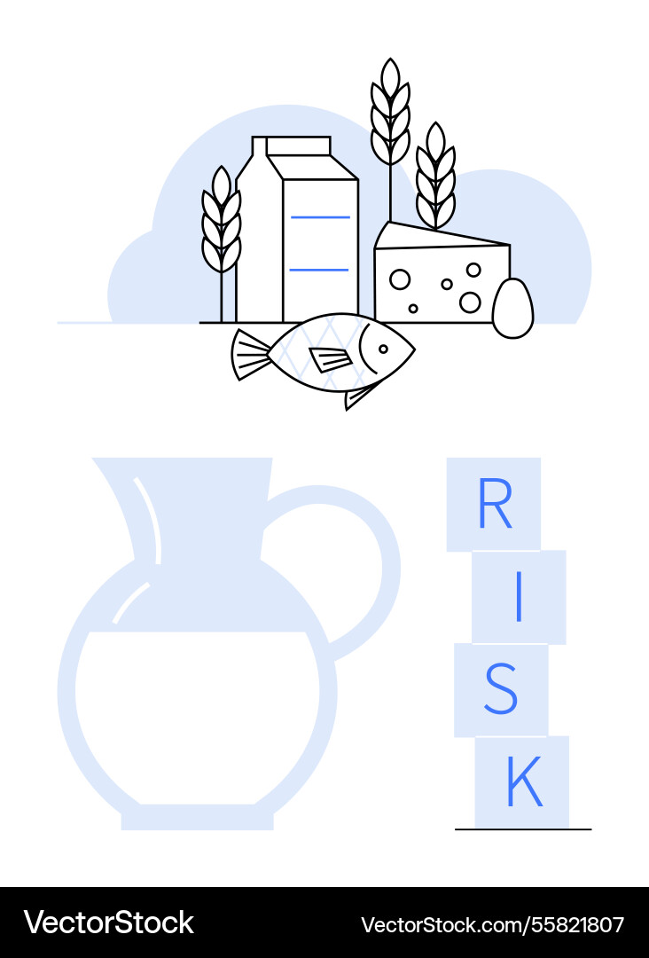 Food items with labeled risk blocks emphasizing vector image