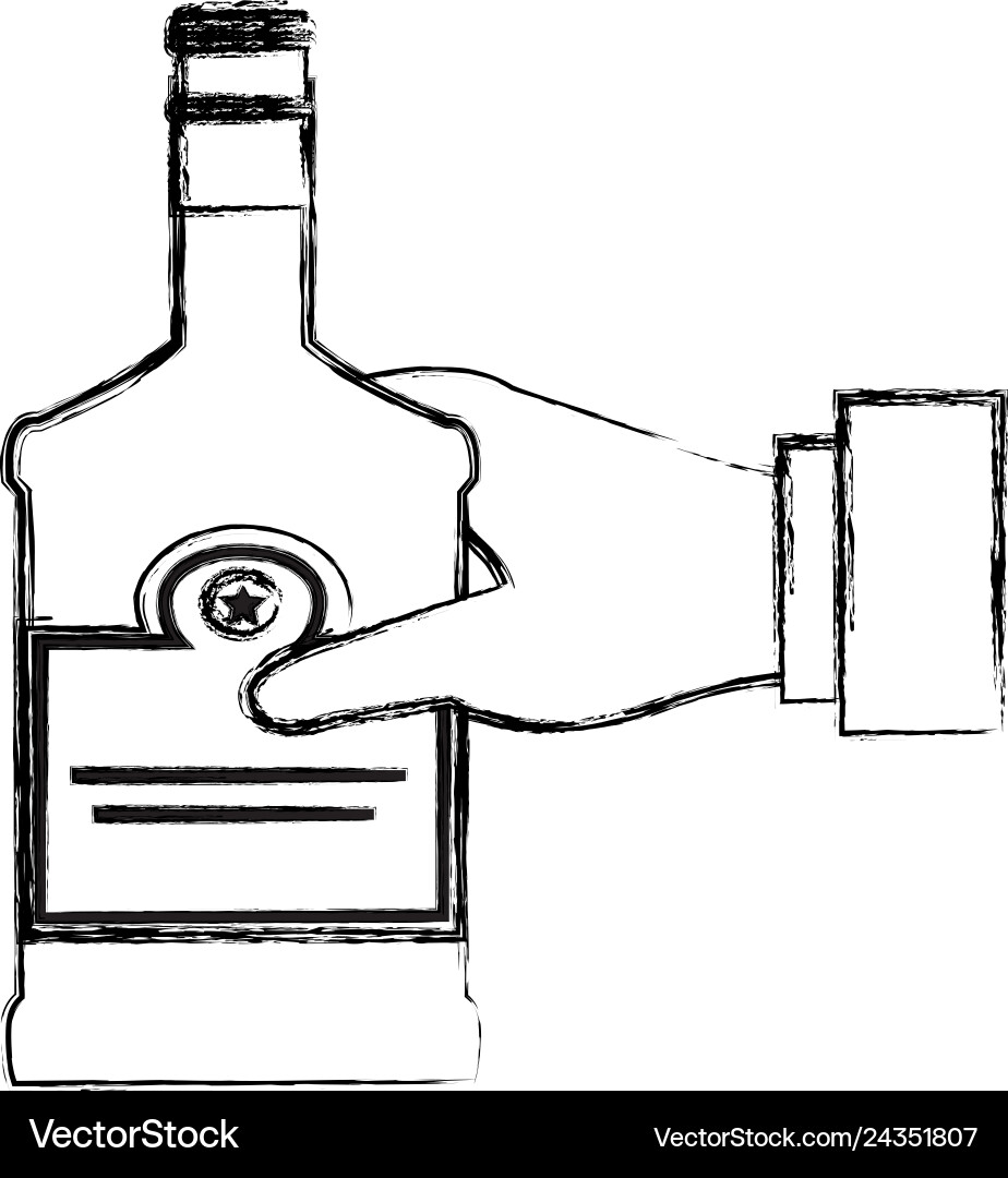 Hand with whiskey bottle drink Hand with whiskey bottle drink vector image