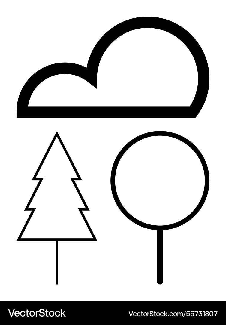 Minimalist design with cloud pine tree and round Minimalist design with cloud pine tree and round vector image