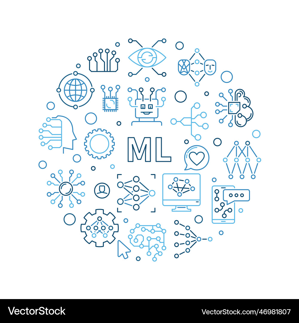Ml concept round line banner machine learning Ml concept round line banner machine learning vector image