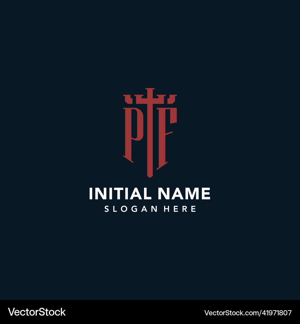 Pf initial monogram logos with sword and shield Vector Image