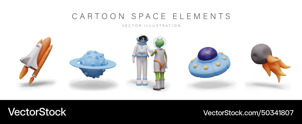Set of space objects in cartoon style characters Vector Image