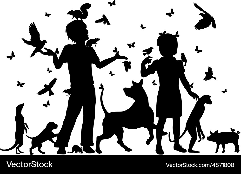 Animal Children Silhouette Group Vector Image