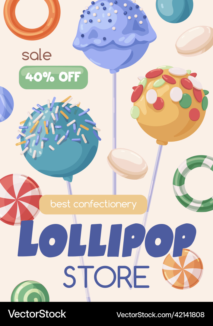 Candy store poster template with lollipops sugar Vector Image