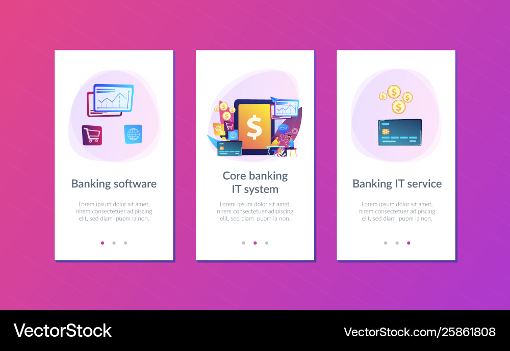 Core banking it system app interface template vector image