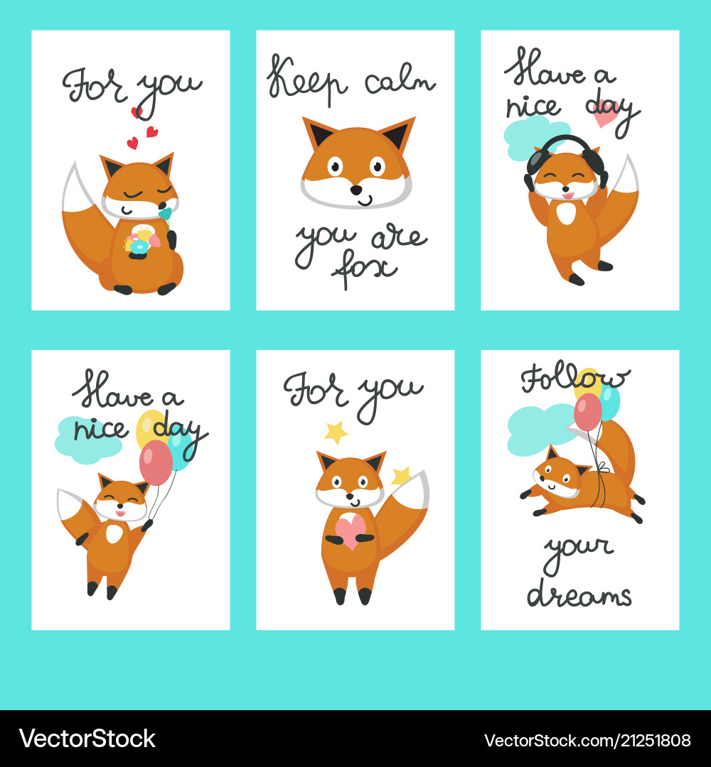 Cute foxes cards template set Cute foxes cards template set vector image