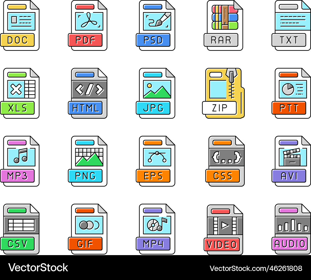 File format document icons set File format document icons set vector image