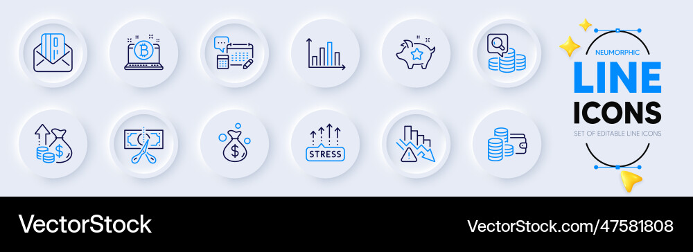 Inspect wallet and diagram graph line icons Inspect wallet and diagram graph line icons vector image