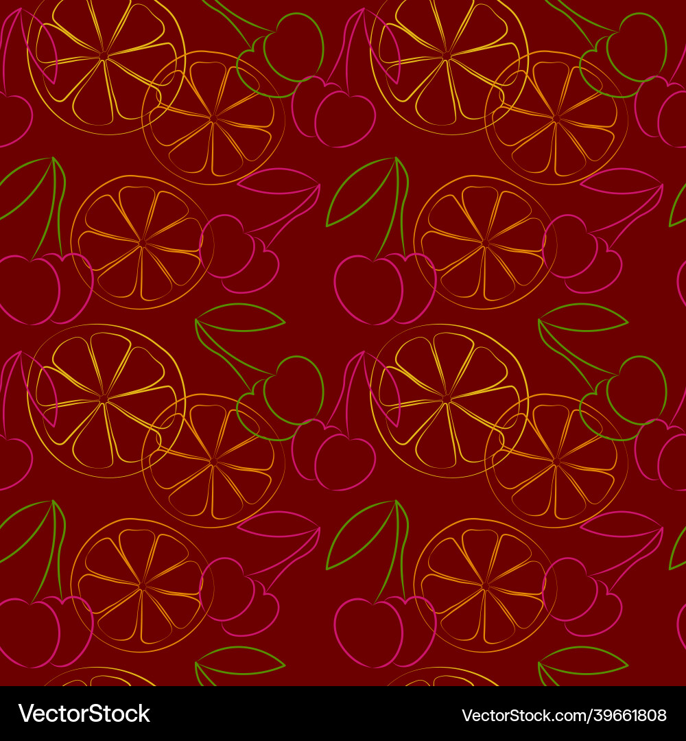 Seamless pattern with outline cherries and lemon Seamless pattern with outline cherries and lemon vector image