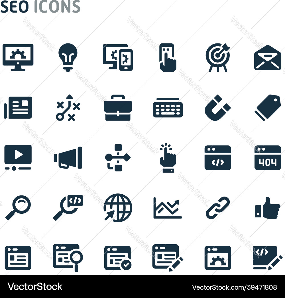 Search engine optimization icon set fillio black Vector Image