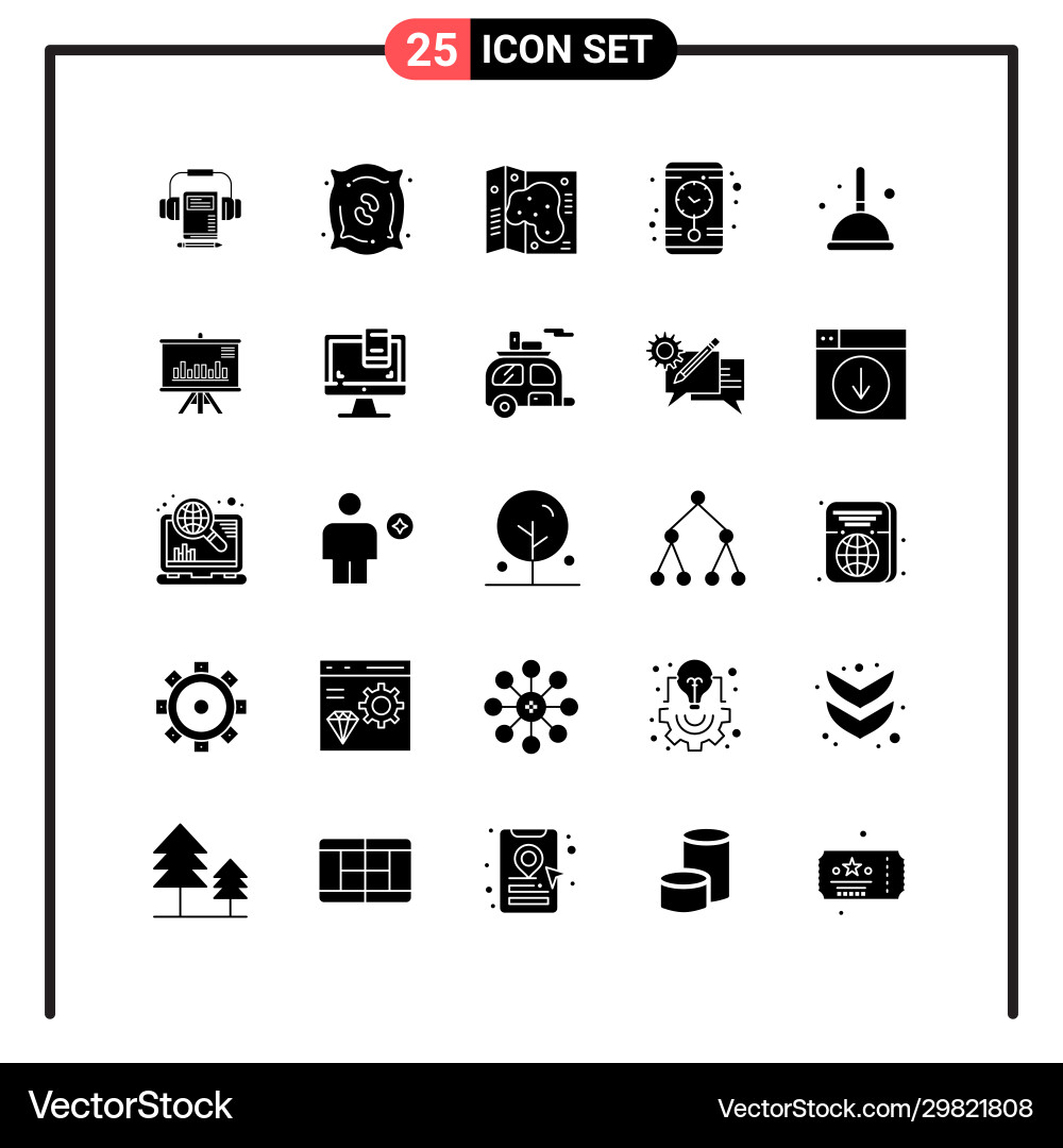 Set 25 solid style icons for web and mobile Vector Image