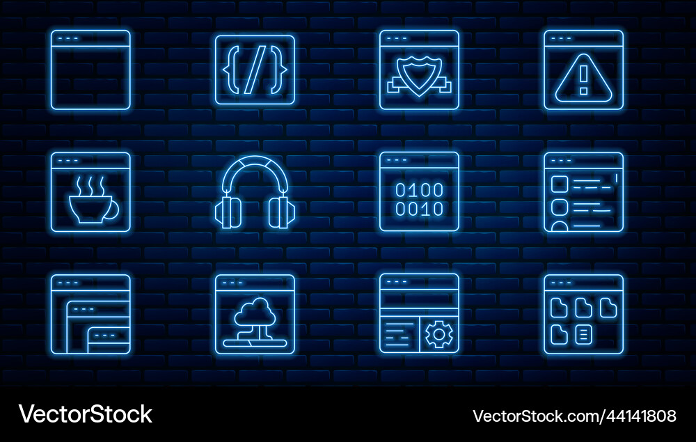 Set line browser files with shield headphones Set line browser files with shield headphones vector image