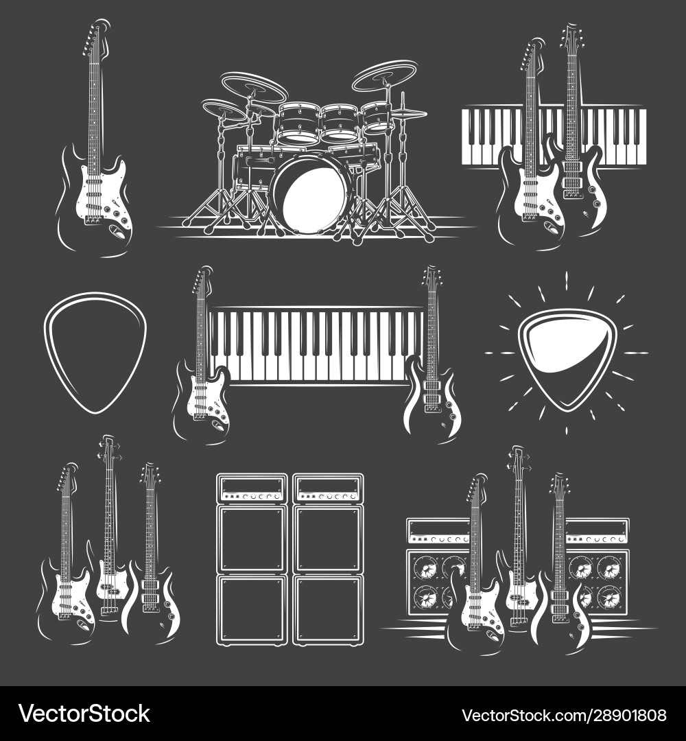 Set Musikinstrumente isoliert auf einem Schwarz Set Musikinstrumente isoliert auf einem Schwarz vektorbild