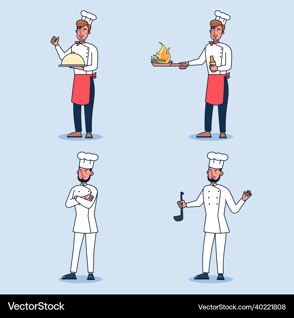 Set of one character chef wearing uniform Set of one character chef wearing uniform vector image