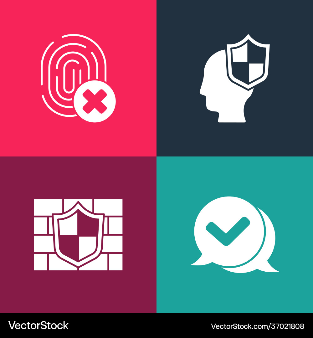 Set pop art check mark in speech bubble shield Set pop art check mark in speech bubble shield Vector Image