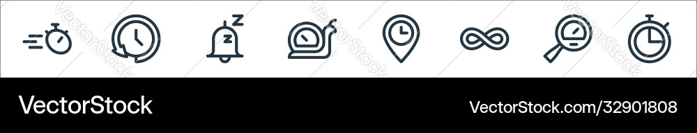Speedometer and time line icons linear set Speedometer and time line icons linear set vector image