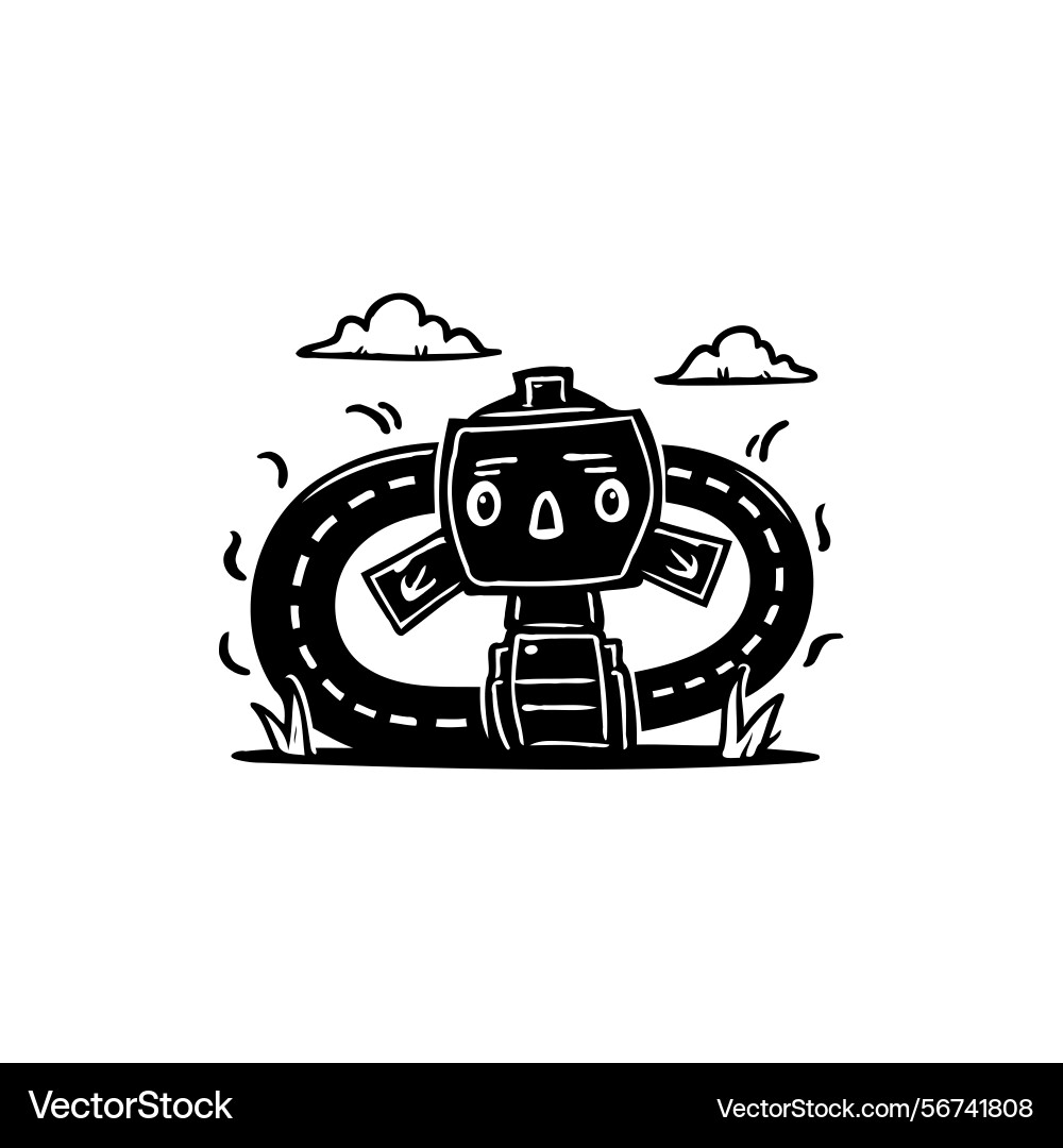 Whimsical automaton figure with road loop vector image