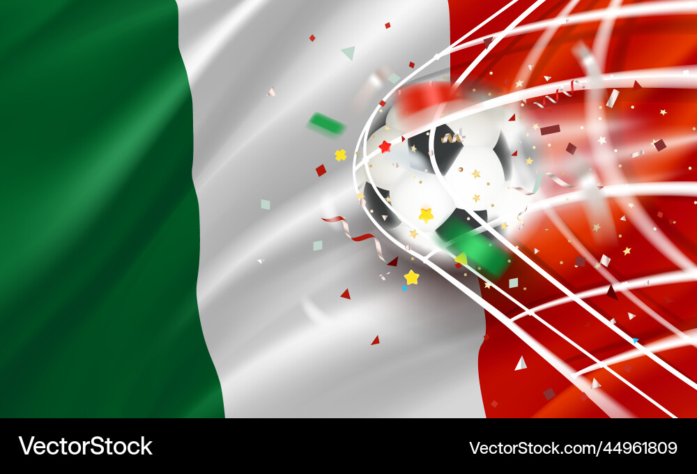 Ball in the soccer net goal concept with flag Ball in the soccer net goal concept with flag vector image