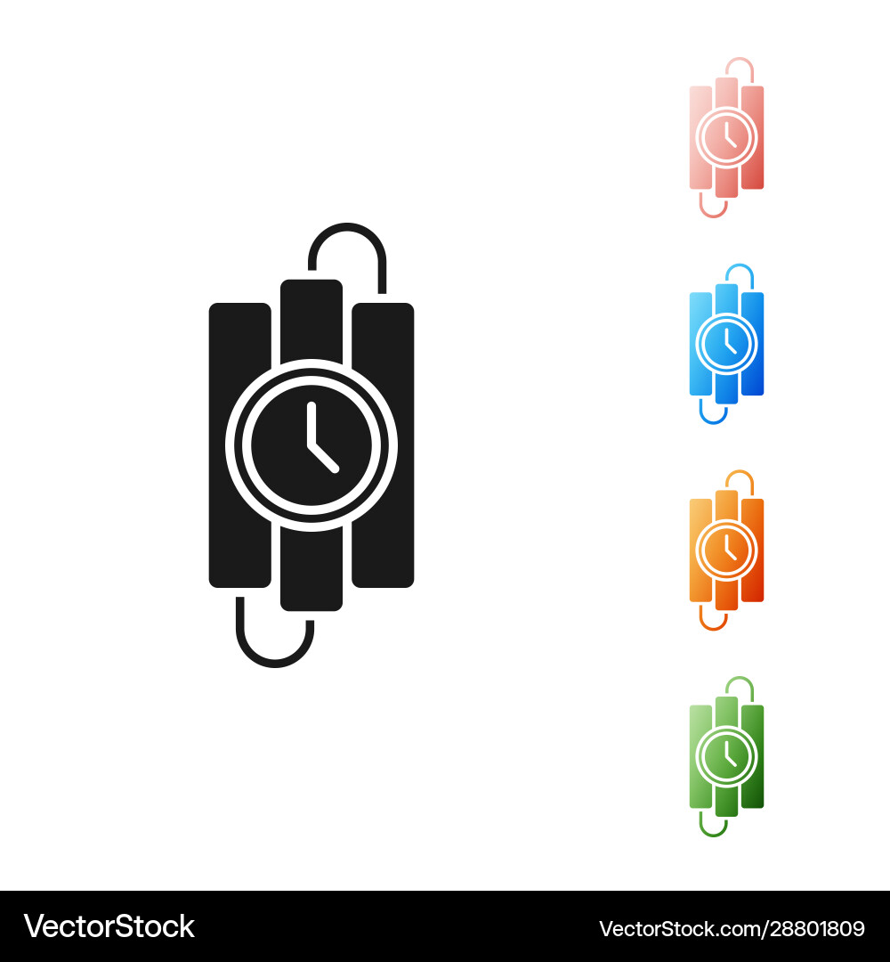 Black detonate dynamite bomb stick and timer clock Black detonate dynamite bomb stick and timer clock vector image