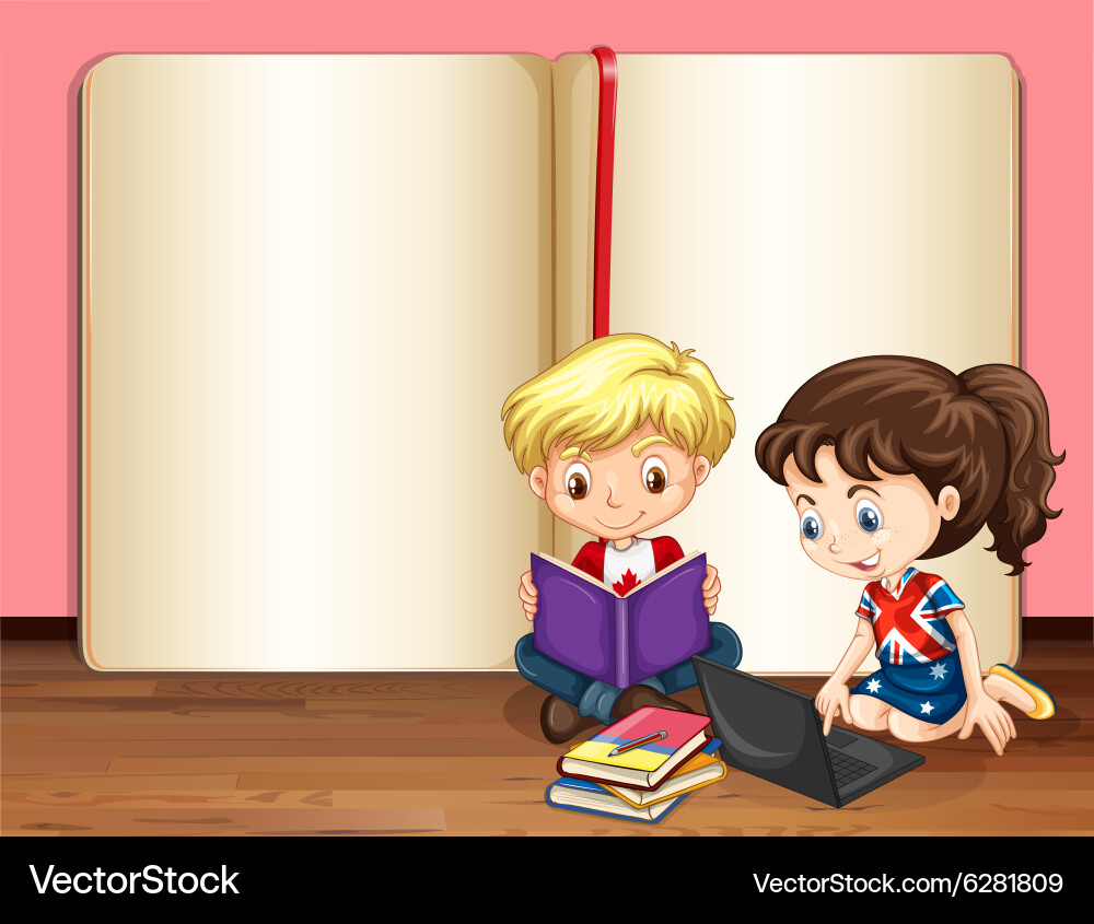 Boy and girl reading using computer vector image
