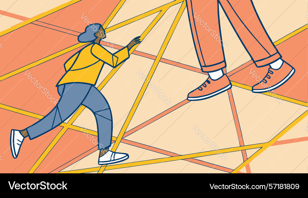 Legs interacting with abstract grid lines design vector image