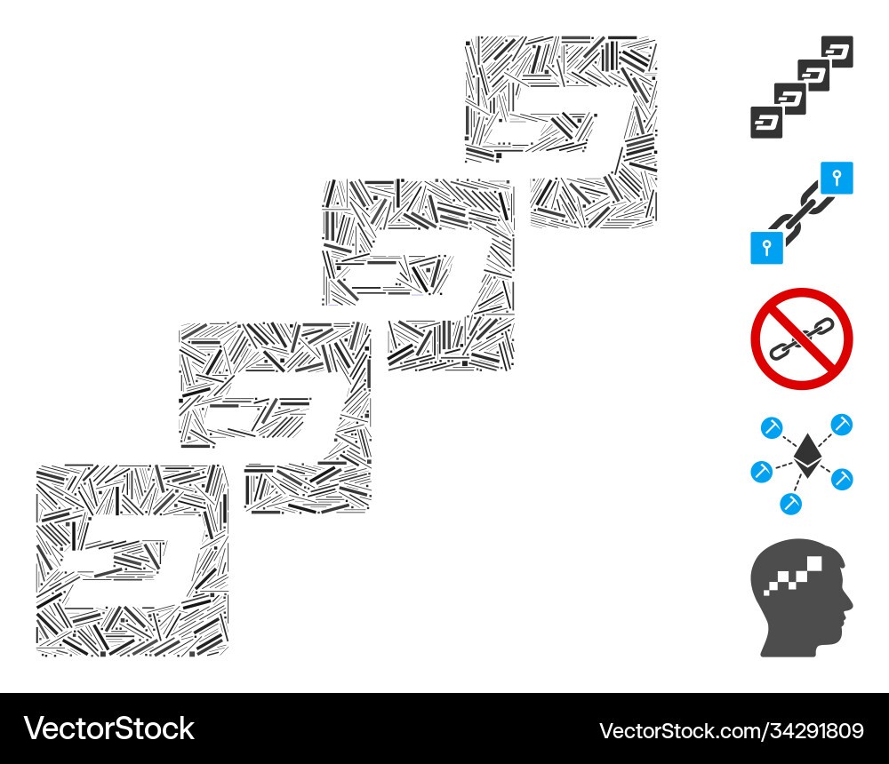 Line mosaic dash block chain icon Line mosaic dash block chain icon vector image