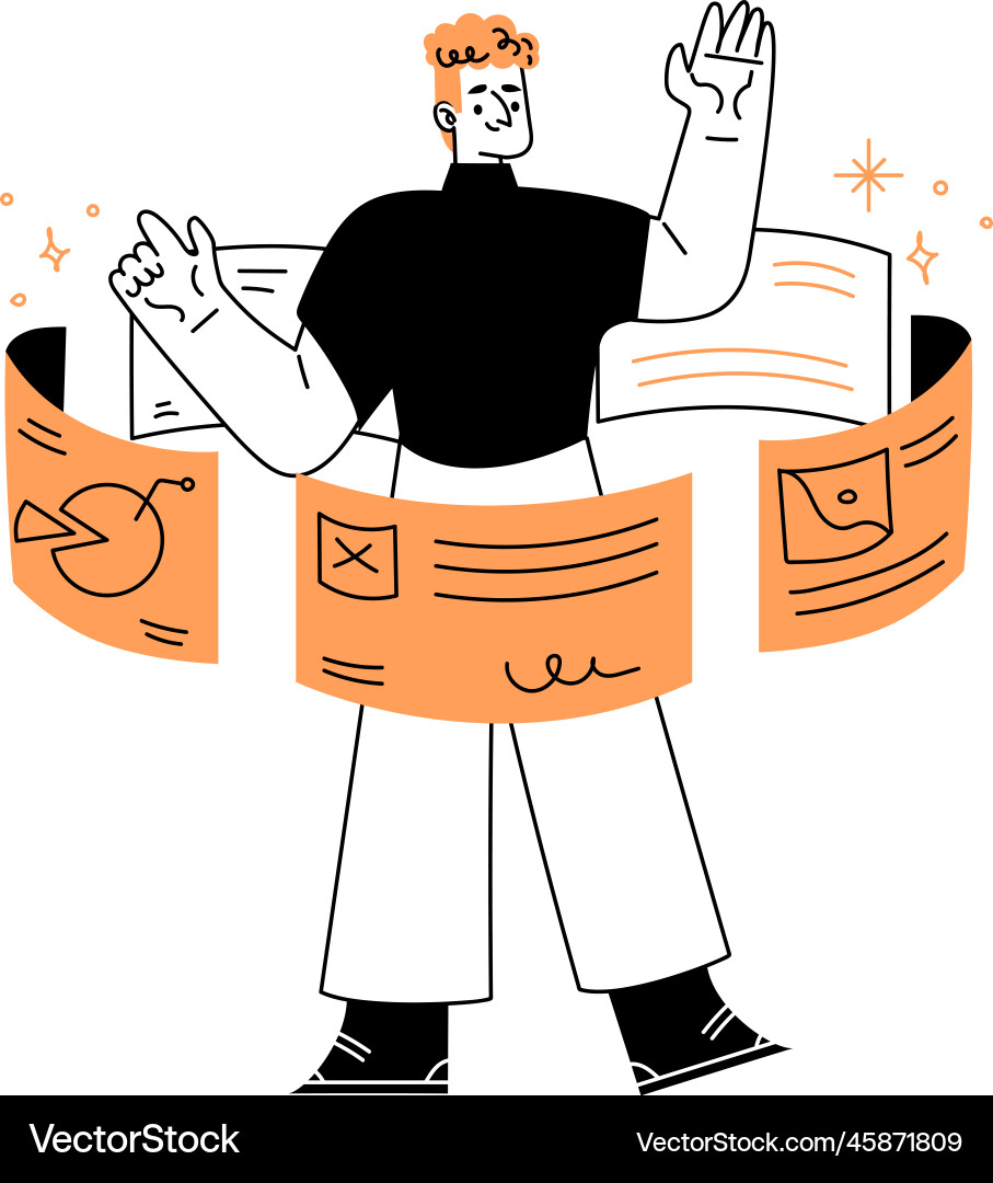 Marketing with man character examining web content Vector Image