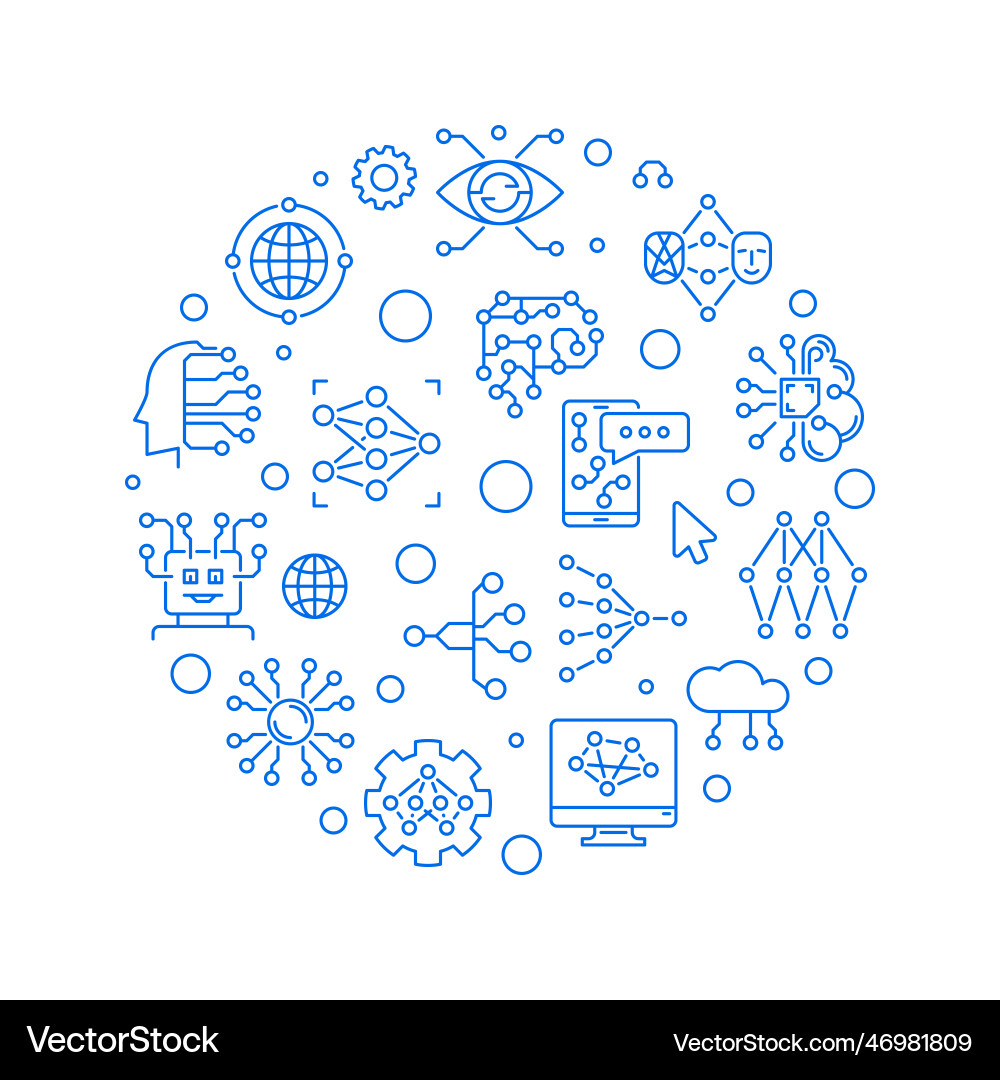 Ml or machine learning concept round line blue Vector Image