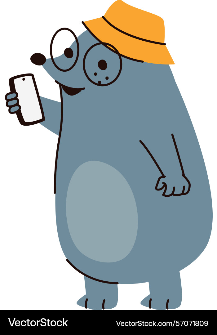 Mole with hat using smartphone Mole with hat using smartphone Vector Image