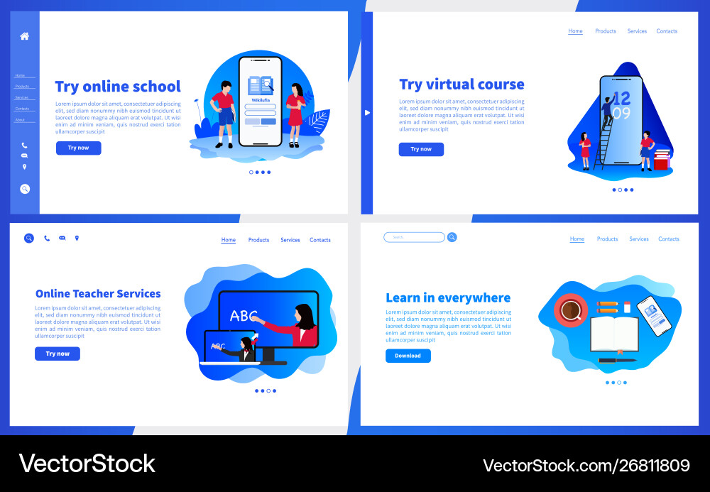 Online school or e-learning simple user interface vector image