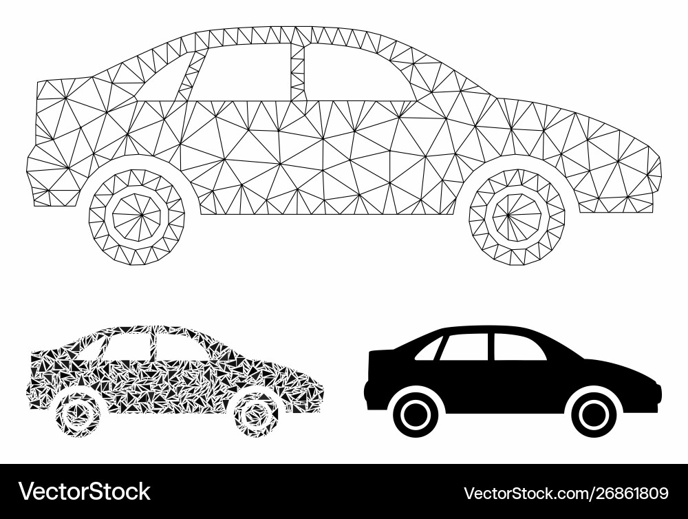 Sedan car mesh network model and triangle Sedan car mesh network model and triangle vector image