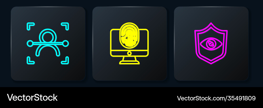 Set line face recognition shield eye scan Set line face recognition shield eye scan vector image
