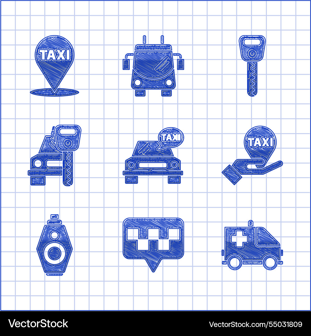 Set taxi car map pointer with ambulance Set taxi car map pointer with ambulance vector image