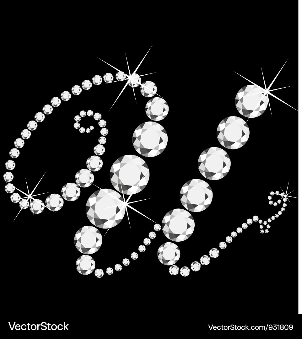 U Letter with Diamond Jewels vector image