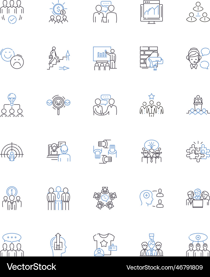Unity work line icons collection collaborative Unity work line icons collection collaborative vector image