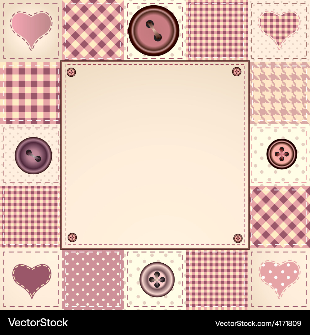 Valentine Patchwork Button Background Vector Image