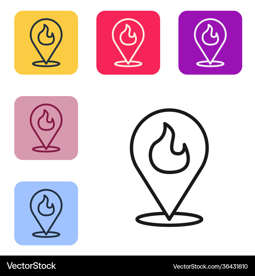 Black line map pointer with fire flame icon Black line map pointer with fire flame icon vector image