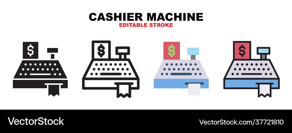 Cashier machine icon set with different styles vector image