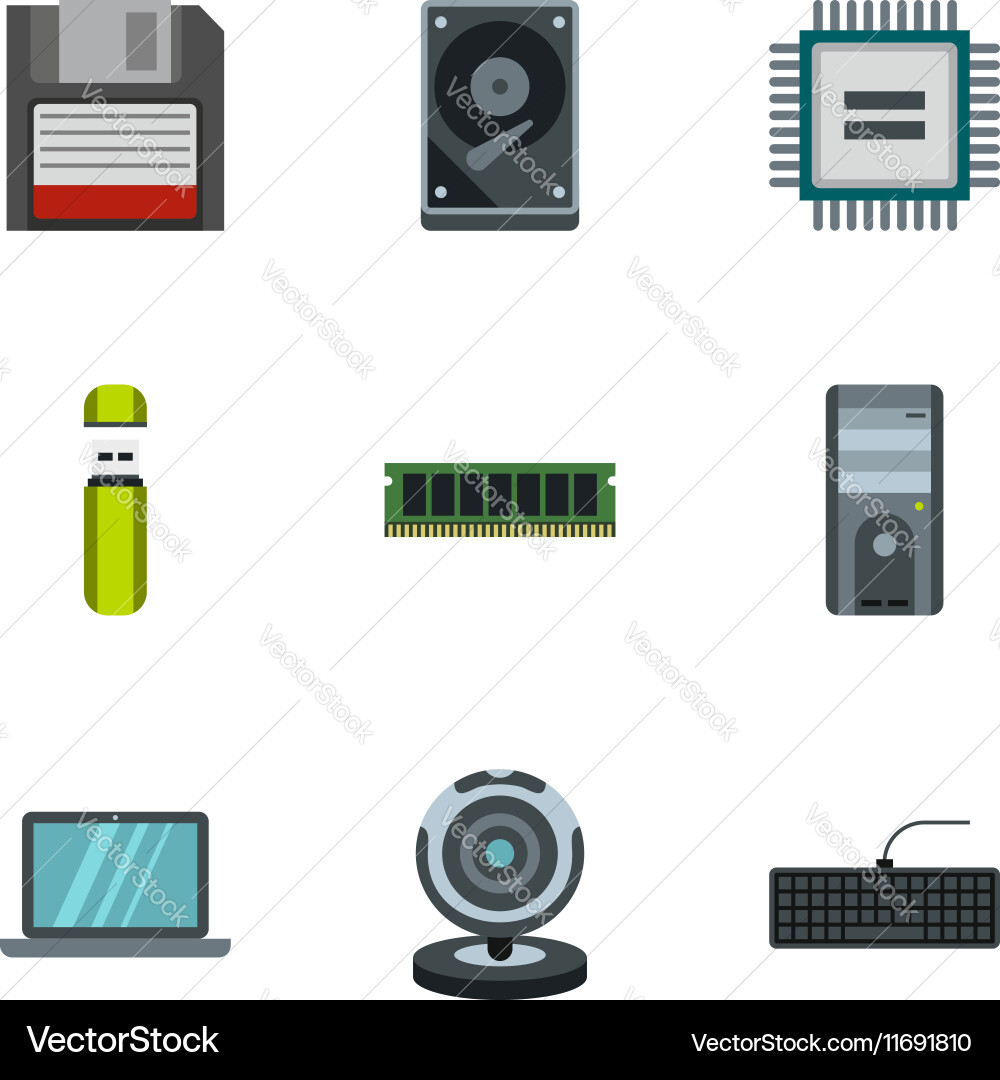 Computer data icons set flat style Vector Image