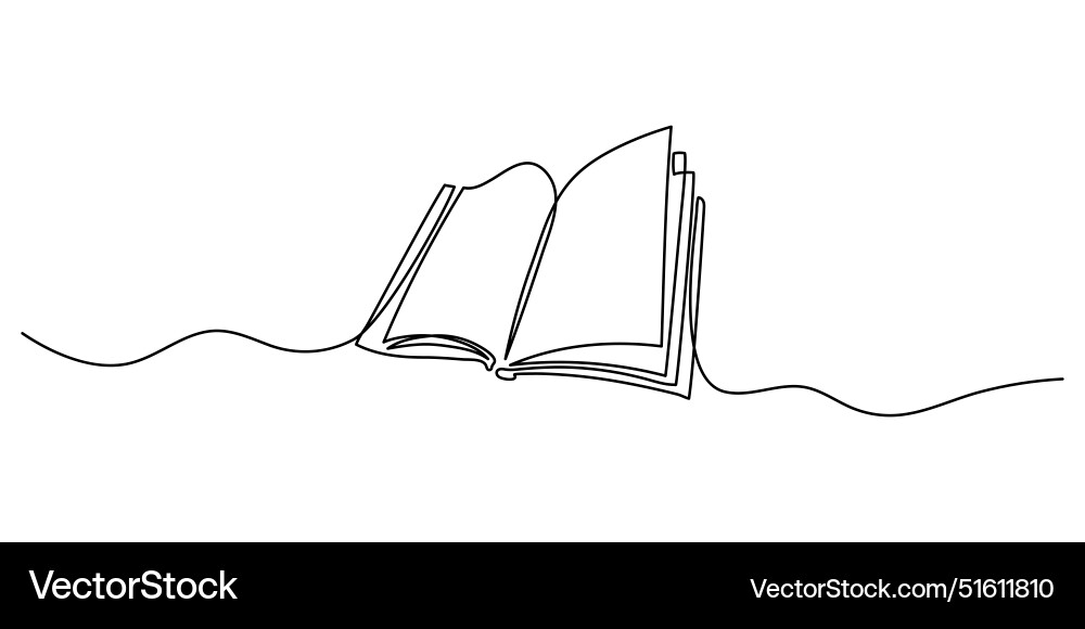 Continuous one line drawing of open book vector image