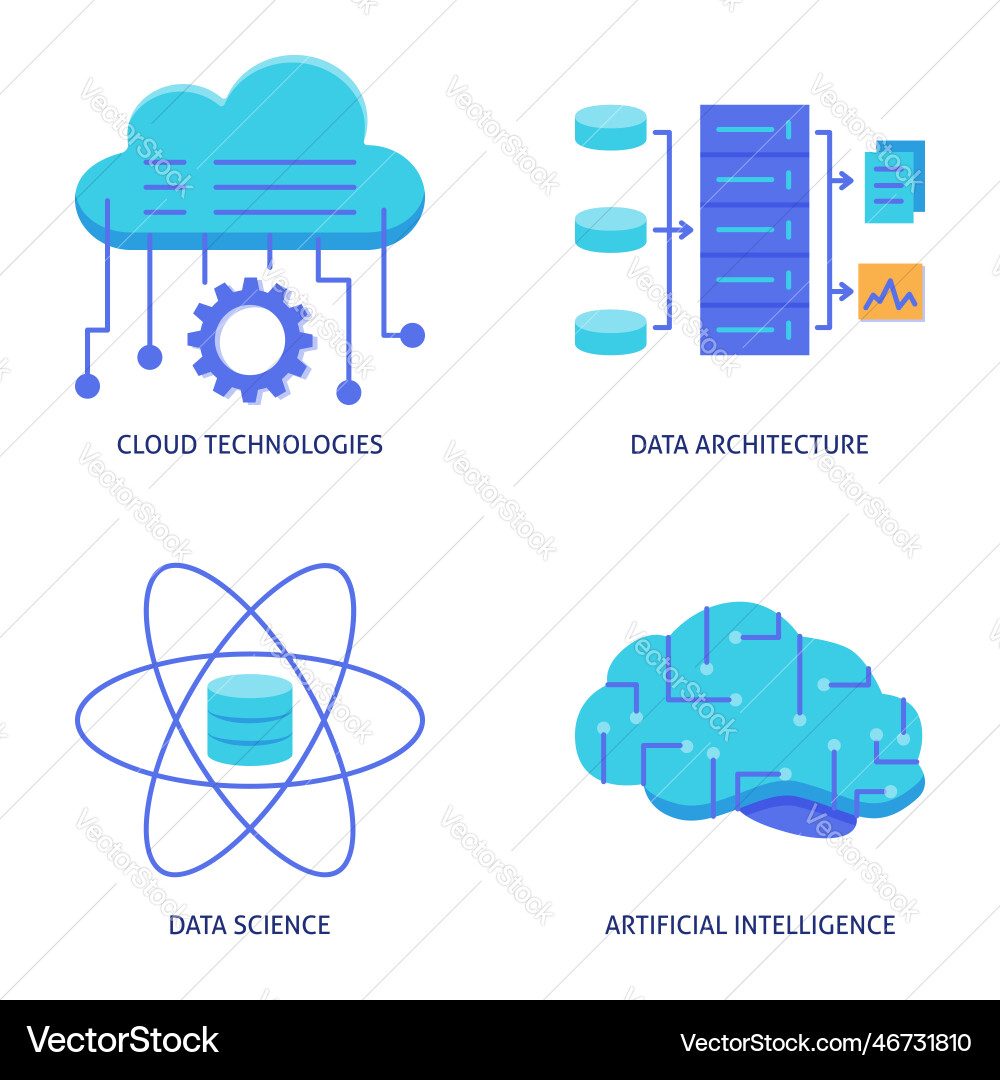 Data science and artificial intelligence flat icon Data science and artificial intelligence flat icon vector image