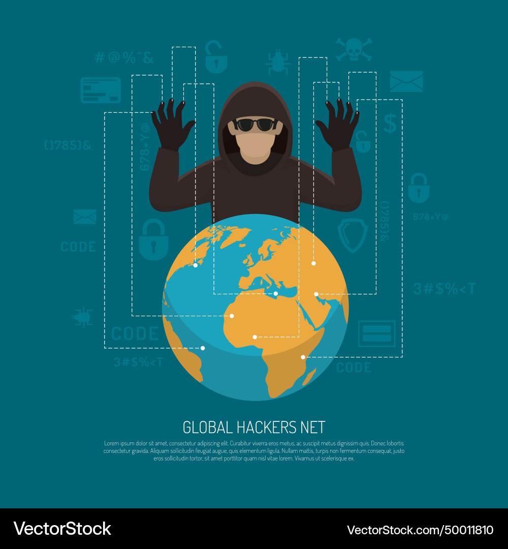 Global hackers net symbolic background poster Global hackers net symbolic background poster vector image
