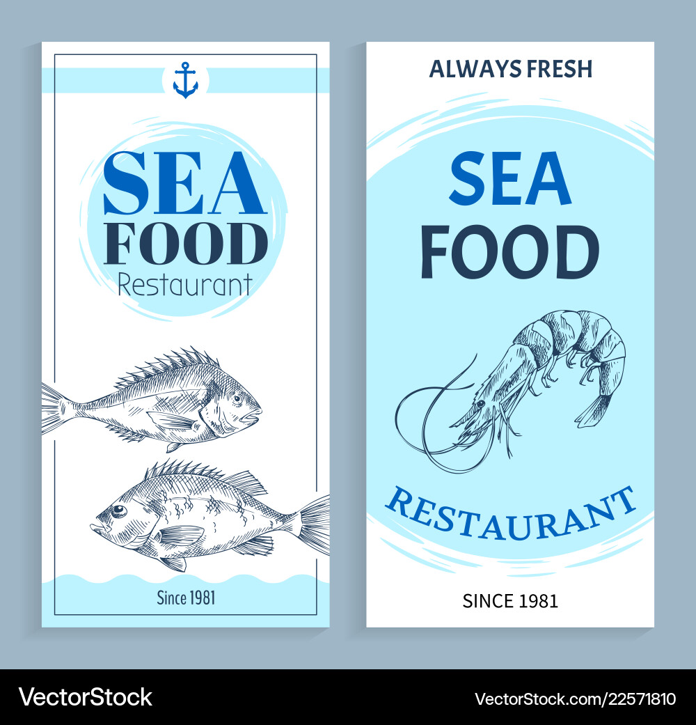 Hand gezeichnete Meeresfrüchte Restaurant Banner Set Hand gezeichnete Meeresfrüchte Restaurant Banner Set vektorbild