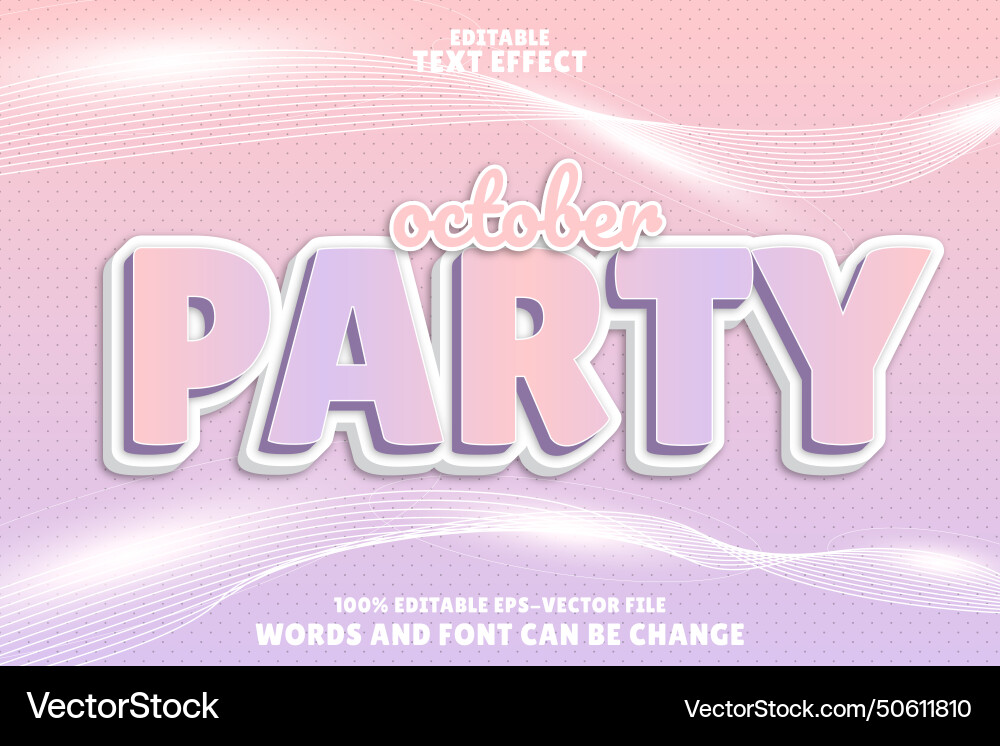 October party editable text effect emboss modern Vector Image